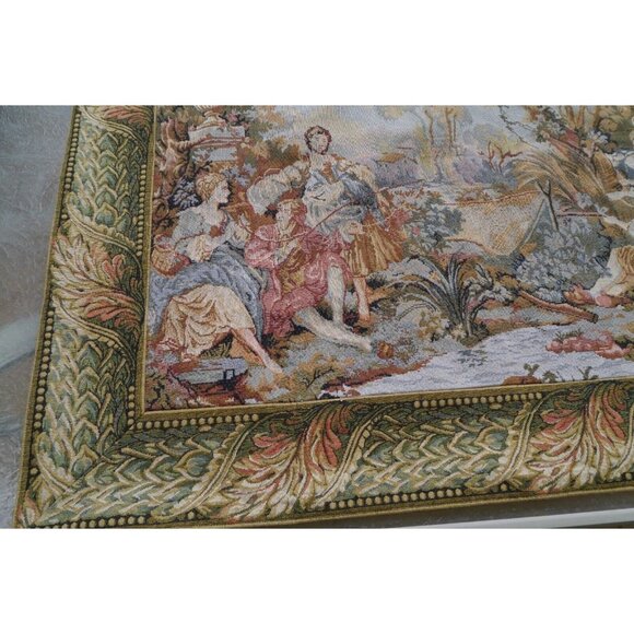 VTG Woven Tapestry Wall Hanging French Landscape Romantic by Sea Gull 43"x33.5" - Picture 2 of 15